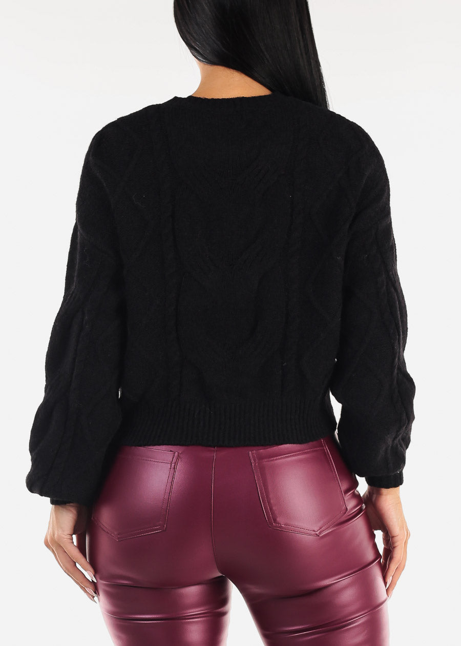 Black Crewneck Cable Knit Sweater