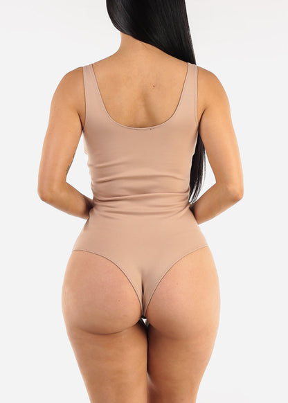 Sleeveless Scoop Neck Thong Bodysuit Nude