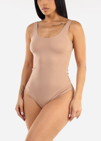 Sleeveless Scoop Neck Thong Bodysuit Nude