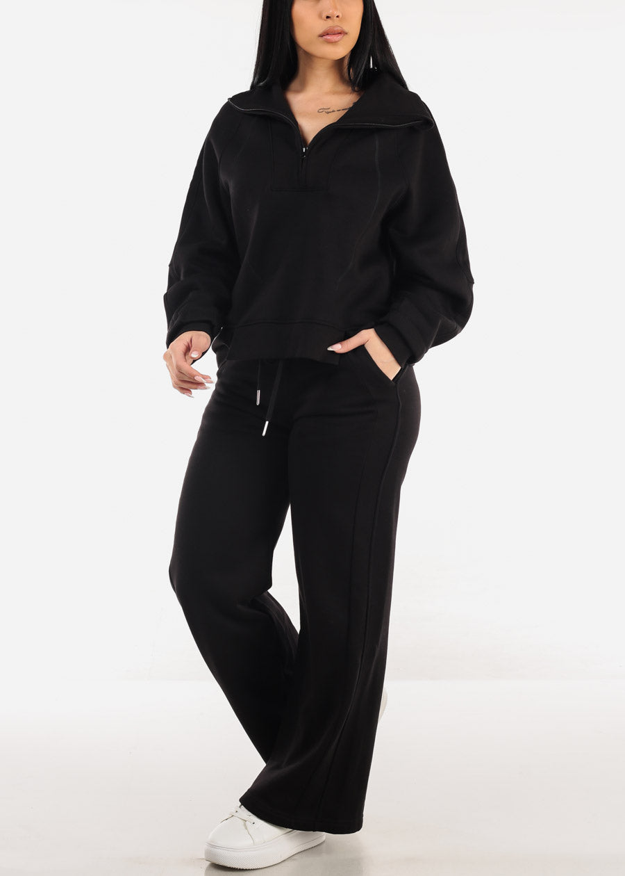 Black Half Zip Up Fleece Sweatshirt