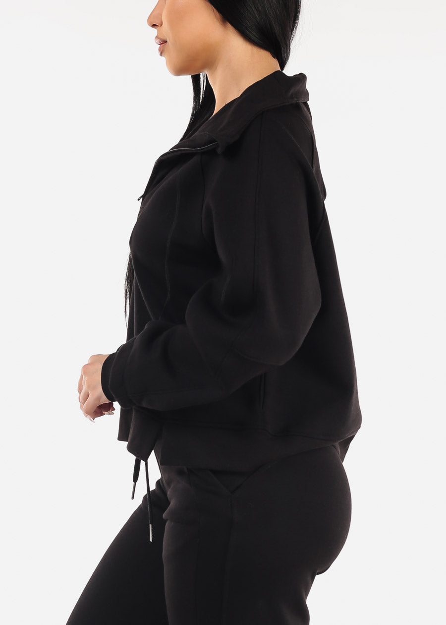 Black Half Zip Up Fleece Sweatshirt