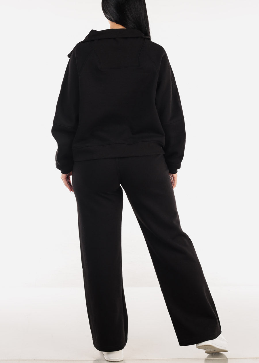 Black Half Zip Up Fleece Sweatshirt