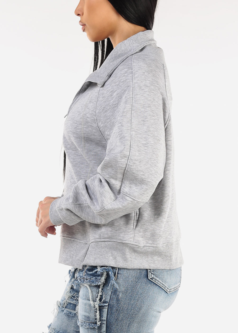 Half Zip Up Fleece Sweatshirt Grey