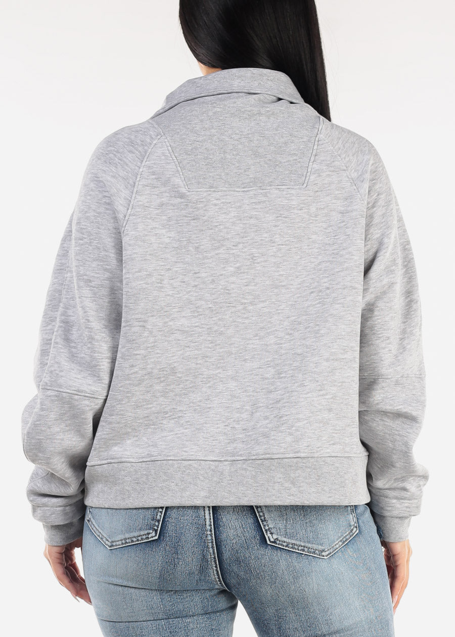 Half Zip Up Fleece Sweatshirt Grey