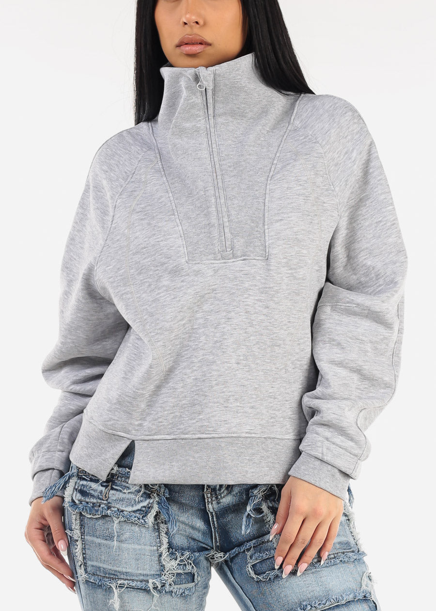 Half Zip Up Fleece Sweatshirt Grey