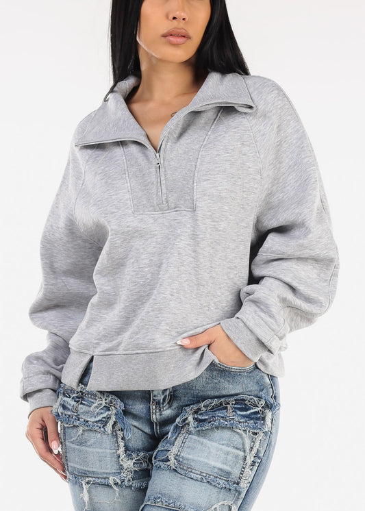 Half Zip Up Fleece Sweatshirt Grey