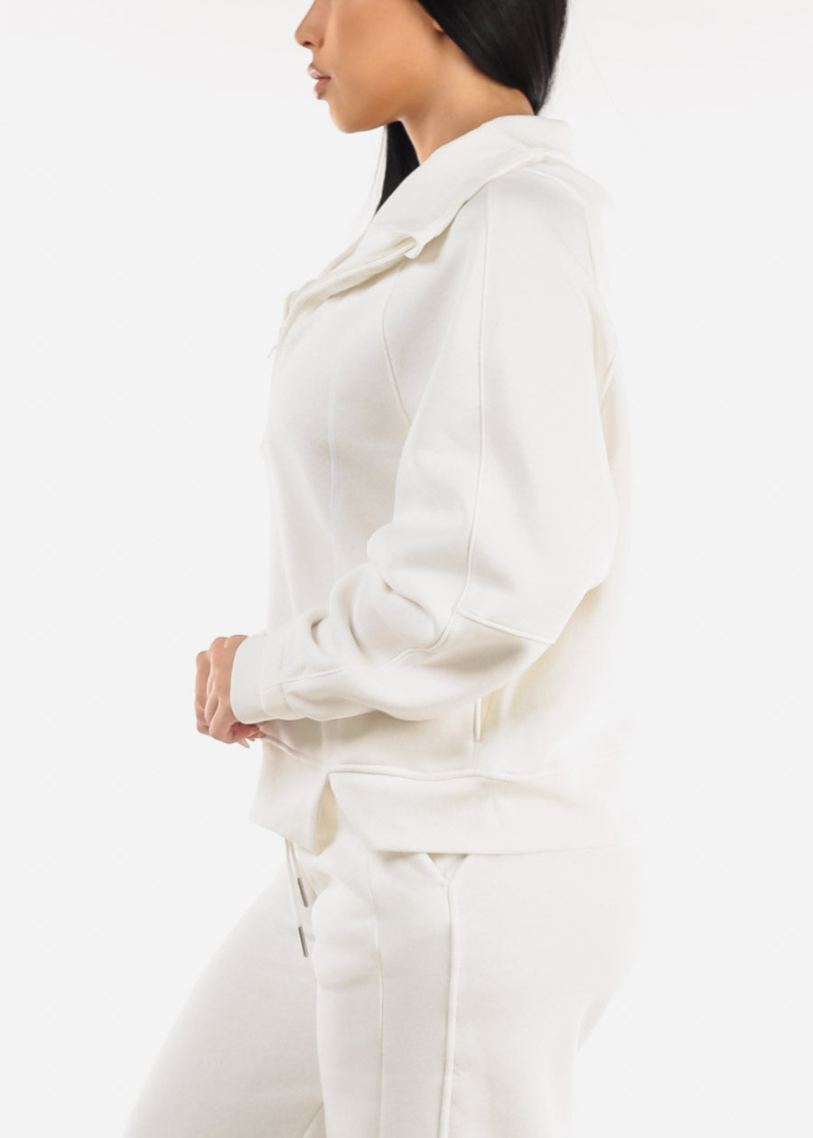 White Half Zip Up Fleece Sweatshirt