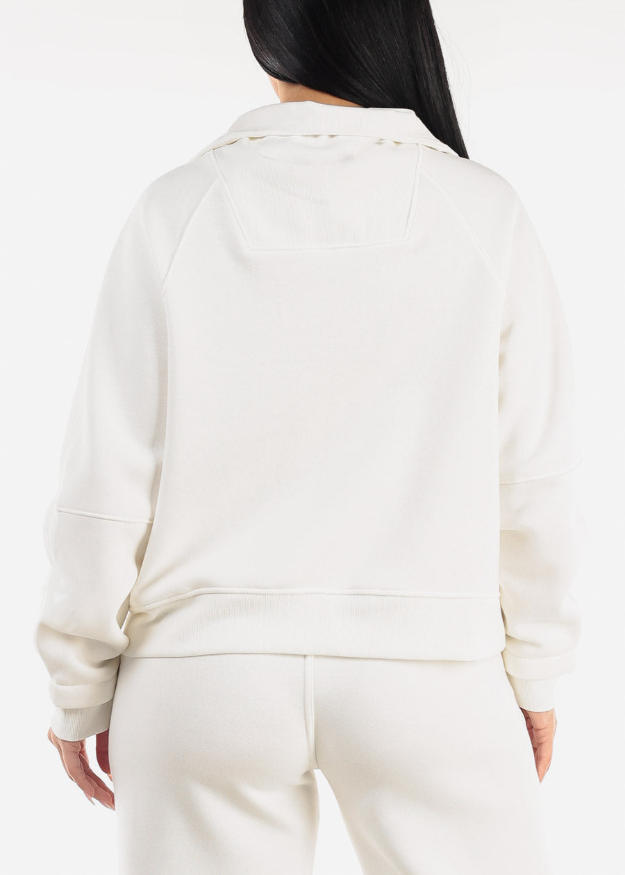 White Half Zip Up Fleece Sweatshirt