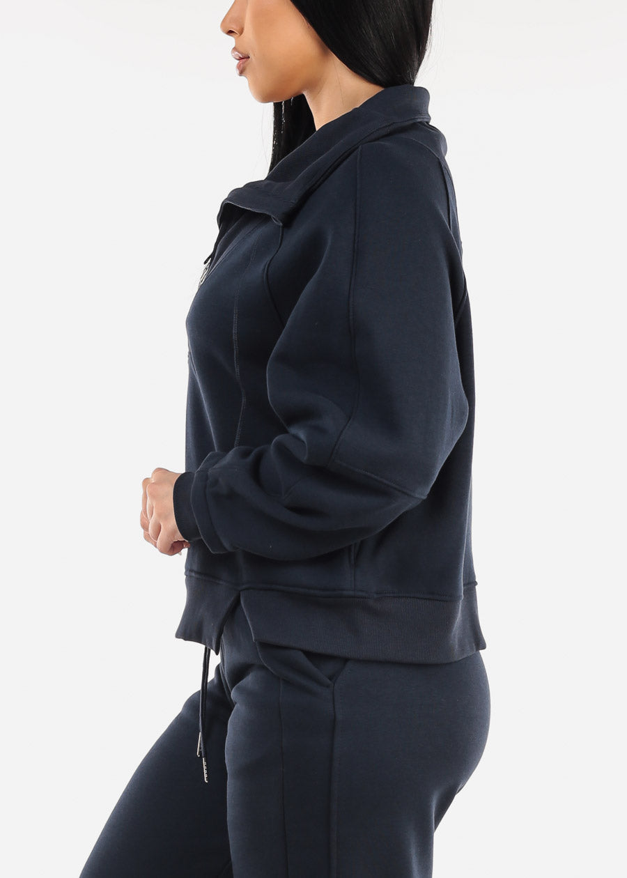 Half Zip Up Fleece Sweatshirt Navy