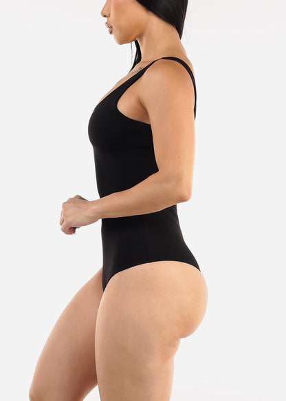 Sleeveless Scoop Neck Thong Bodysuit Black