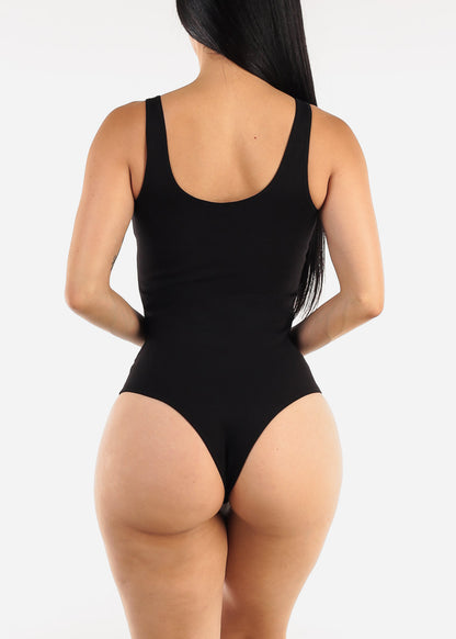 Sleeveless Scoop Neck Thong Bodysuit Black
