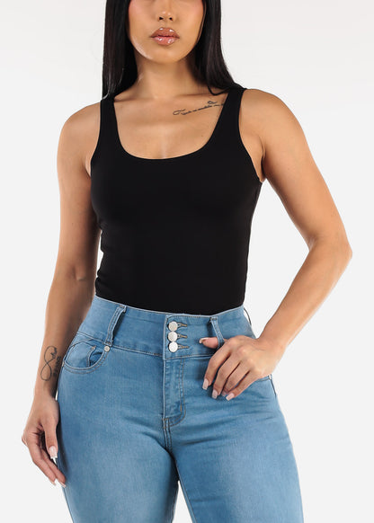 Sleeveless Scoop Neck Thong Bodysuit Black