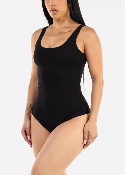 Sleeveless Scoop Neck Thong Bodysuit Black