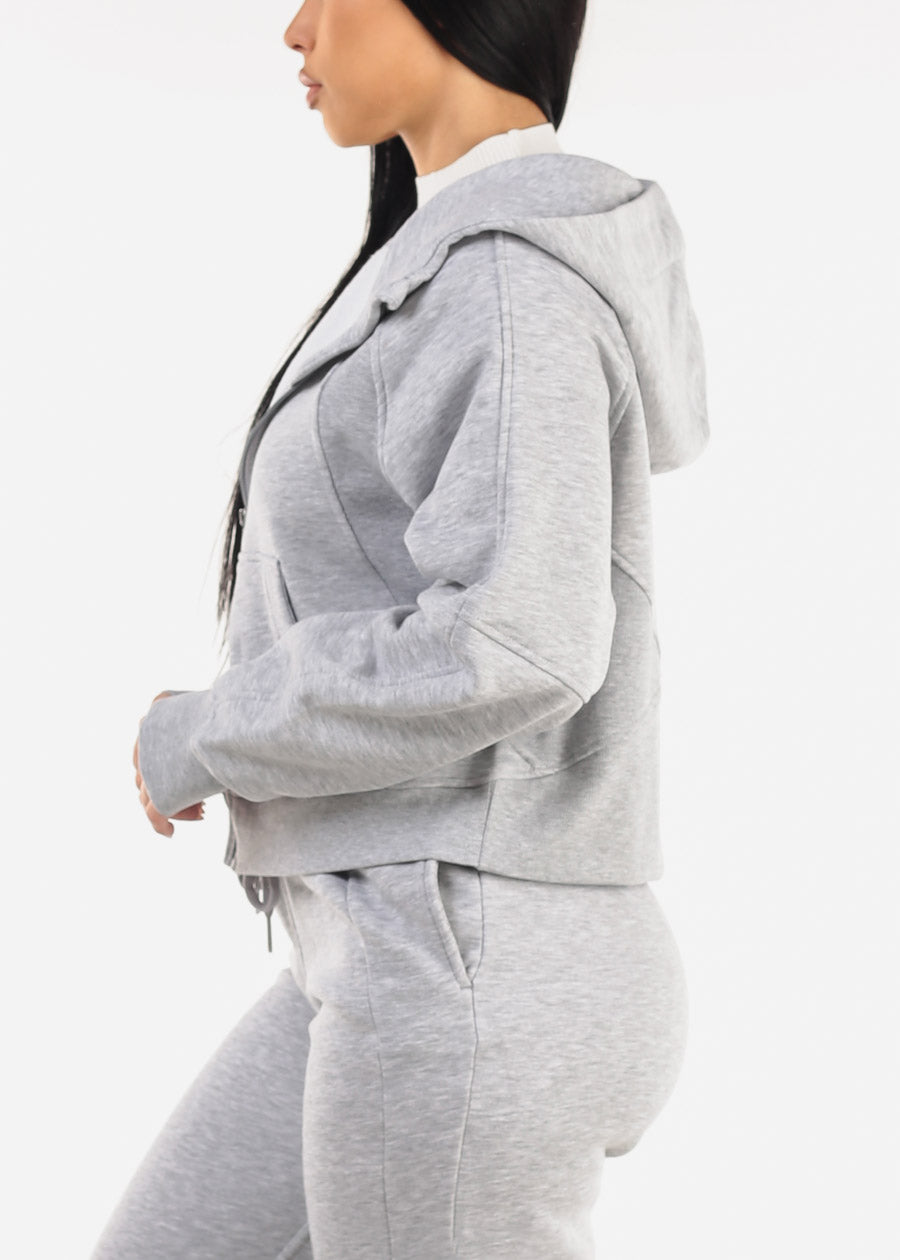 Zip Up Fleece Hoodie Grey w Thumbholes