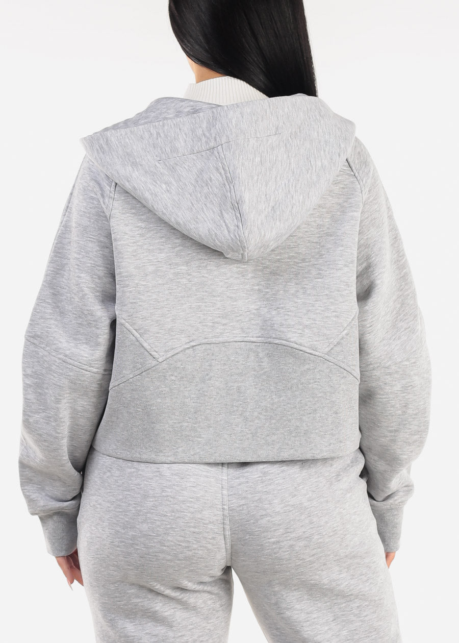 Zip Up Fleece Hoodie Grey w Thumbholes