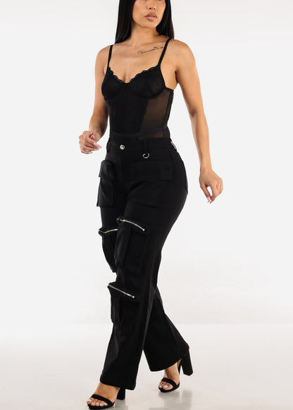 Black Sweetheart Neckline Lace Mesh Thong Bodysuit