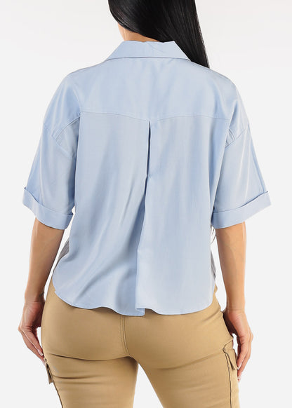 Short Sleeve Button Up Woven Shirt Light Blue