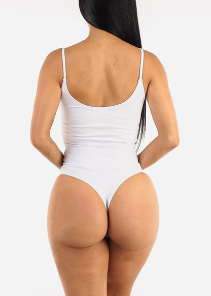 Sleeveless Scoop Neck White Thong Bodysuit