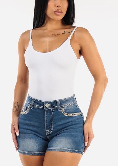 Sleeveless Scoop Neck White Thong Bodysuit