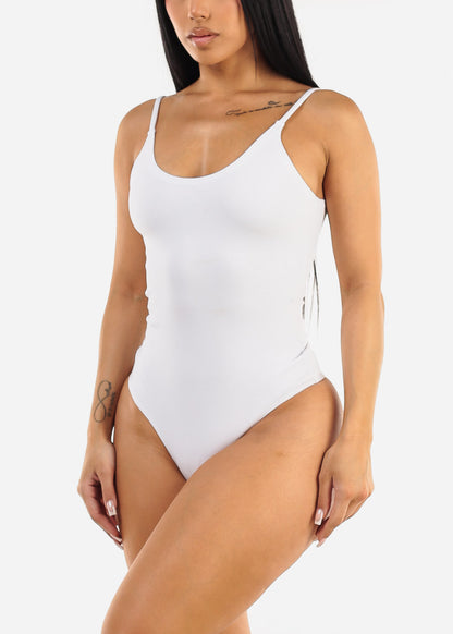 Sleeveless Scoop Neck White Thong Bodysuit