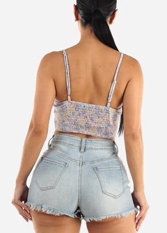 Sweetheart Corset Style Floral Crop Top Blue