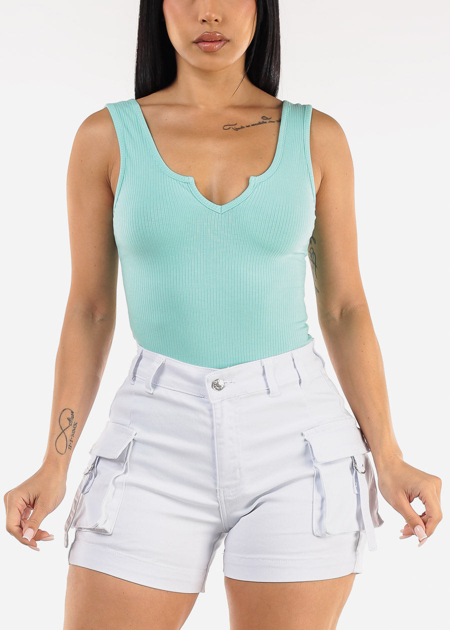 Sleeveless Vneck Ribbed Thong Bodysuit Mint