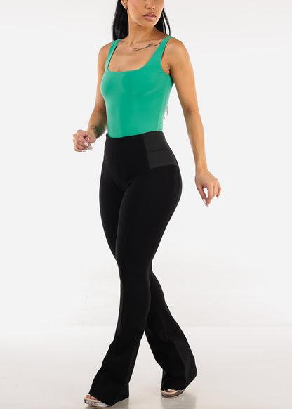 Sleeveless Square Neck Stretch Thong Bodysuit Green