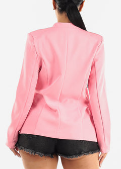 Long Sleeve Open Front Blazer Light Pink
