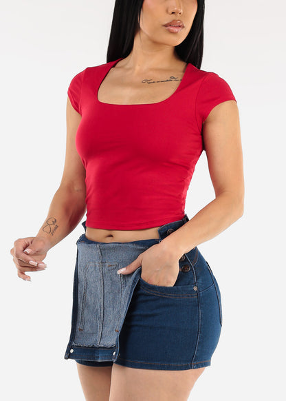Cap Sleeve Square Neck Top Red
