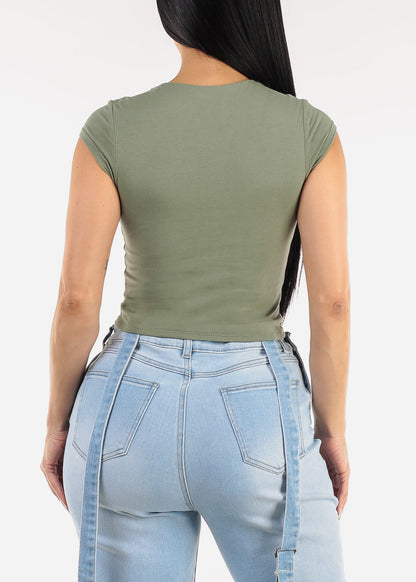 Cap Sleeve Square Neck Top Light Olive