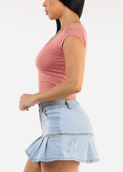 Cap Sleeve Square Neck Top Rose