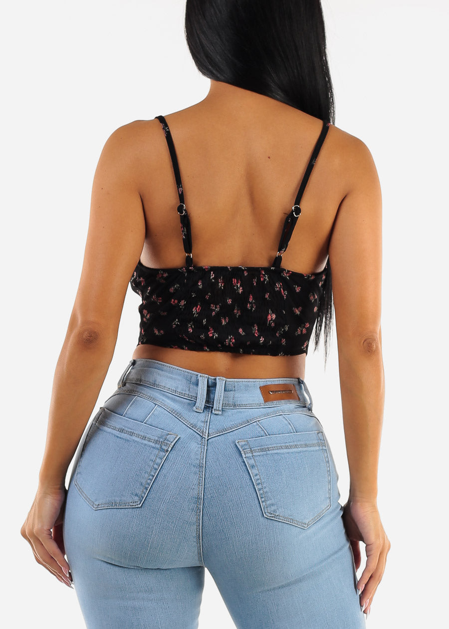 Sweetheart Corset Style Floral Crop Top Black