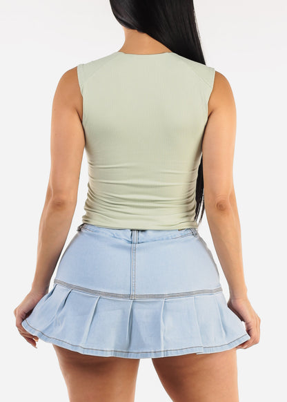 Sleeveless Square Neck Ribbed Top Light Sage