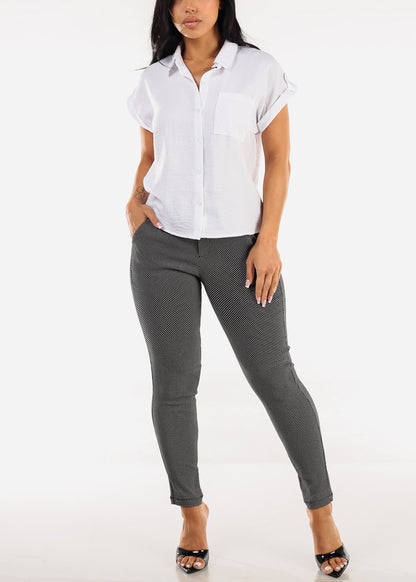 Short Sleeve Button Up Collared Blouse White