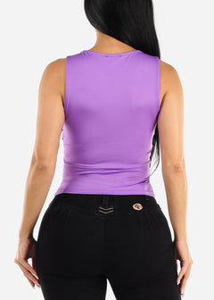 Sleeveless Ruched Fitted Top Purple
