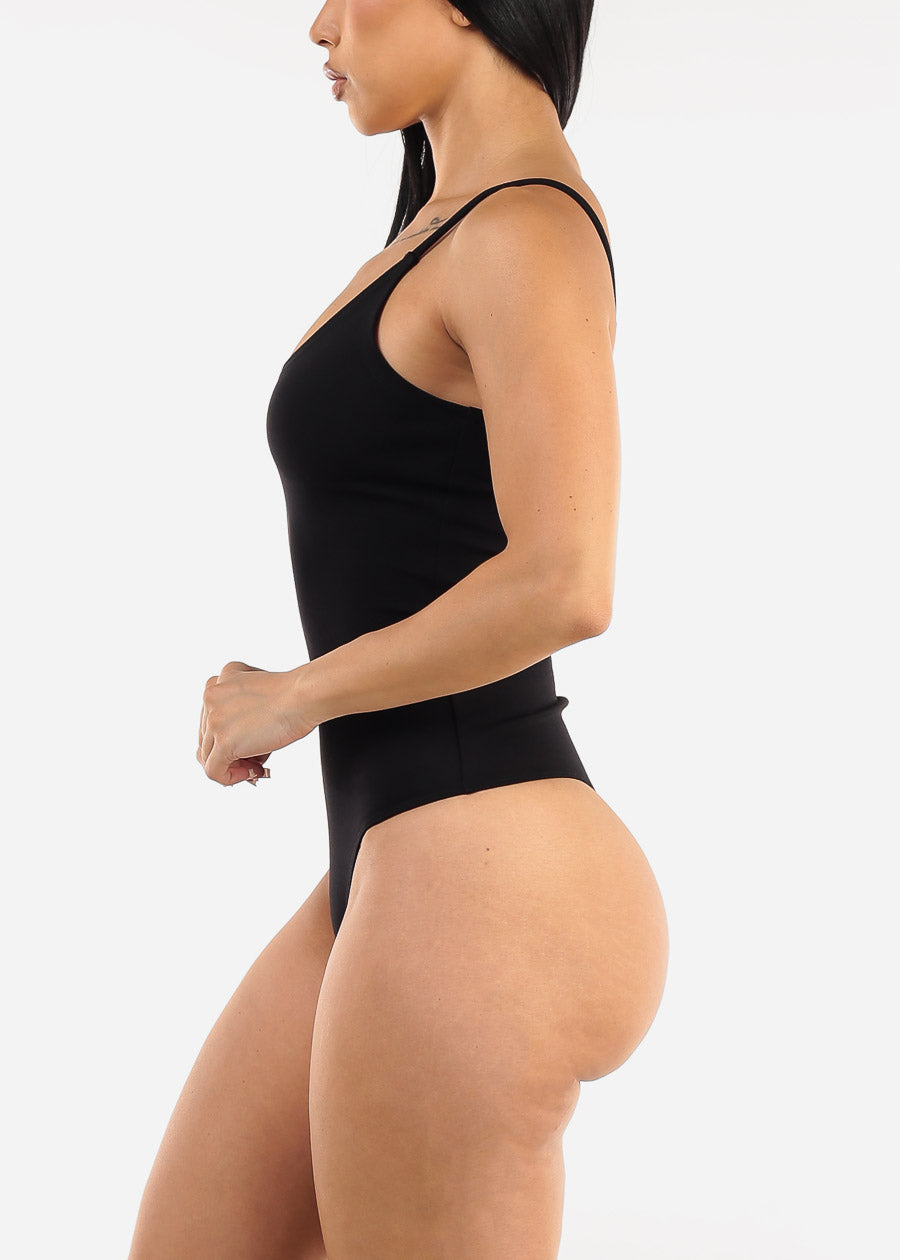Sleeveless Scoop Neck Black Thong Bodysuit