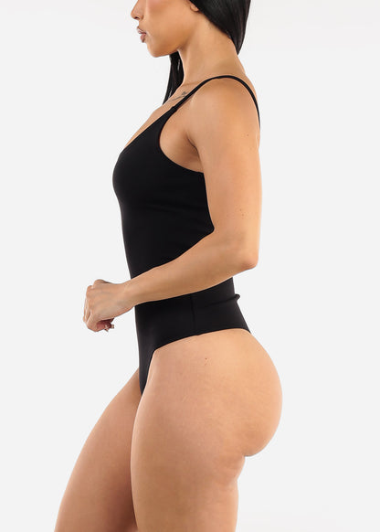 Sleeveless Scoop Neck Black Thong Bodysuit