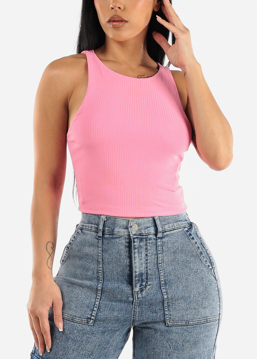 Sleeveless Round Neck Tank Top Pink