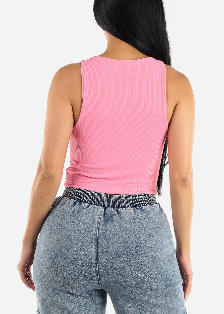 Sleeveless Round Neck Tank Top Pink