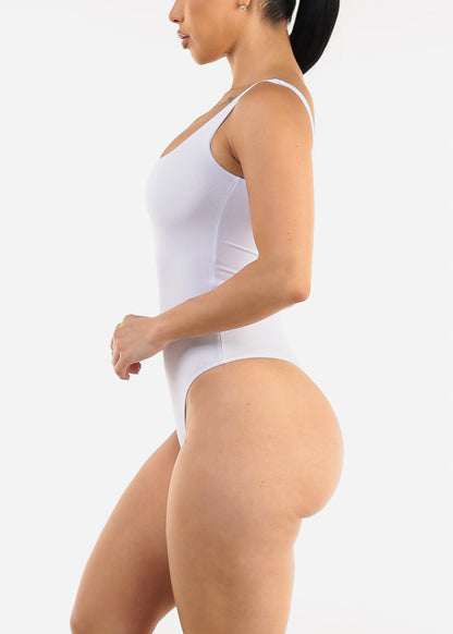 Sleeveless Square Neck White Thong Bodysuit