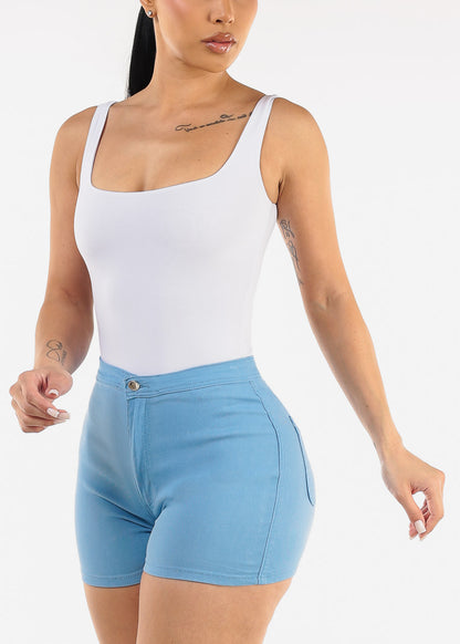 Sleeveless Square Neck White Thong Bodysuit