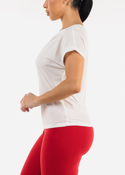 Short Sleeve Round Neck Stretchy Blouse White