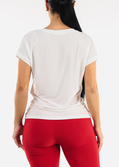 Short Sleeve Round Neck Stretchy Blouse White