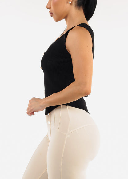 Sleeveless Scoop Neck Rib Knit Top Black