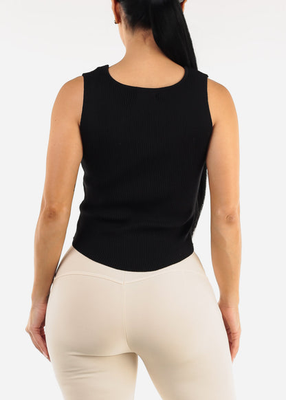 Sleeveless Scoop Neck Rib Knit Top Black