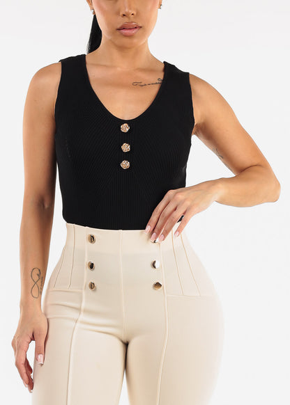 Sleeveless Scoop Neck Rib Knit Top Black