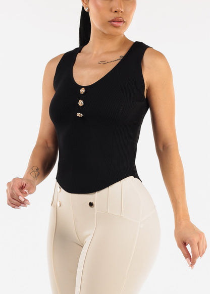 Sleeveless Scoop Neck Rib Knit Top Black