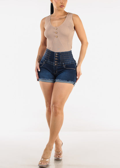 Sleeveless Scoop Neck Rib Knit Top Beige