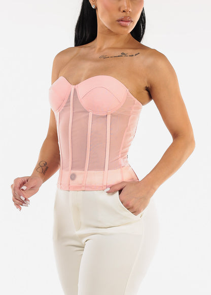 Sweetheart Neckline Corset Top Light Pink