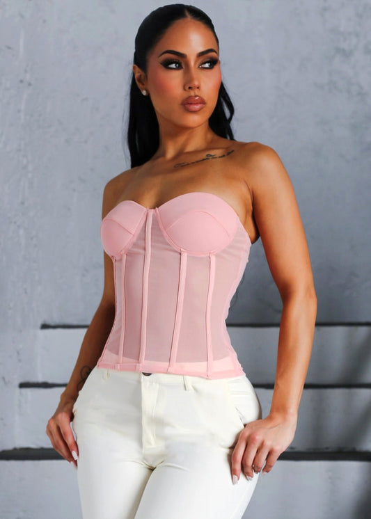 Sweetheart Neckline Corset Top Light Pink